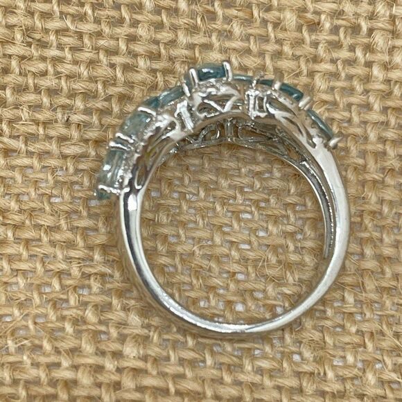 Blue Zircon & White Topaz Flower Ring Sterling Silver Sz 9   7.01ct - Picture 5 of 10